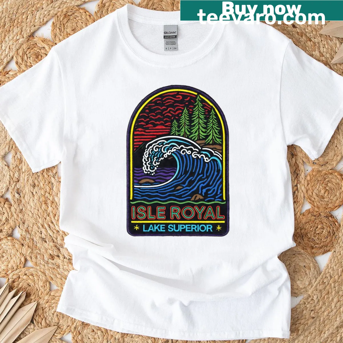 T-shirt featuring Isle Royale design inspired by Lake Superior — on a men's t-shirt