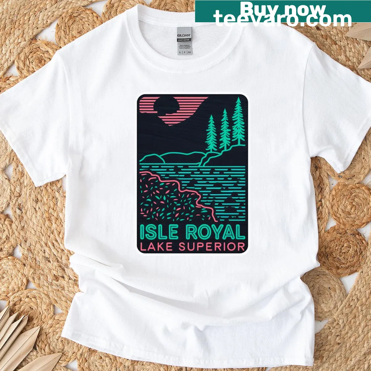 Vintage distressed Isle Royal Lake Superior t-shirt — on a men's t-shirt
