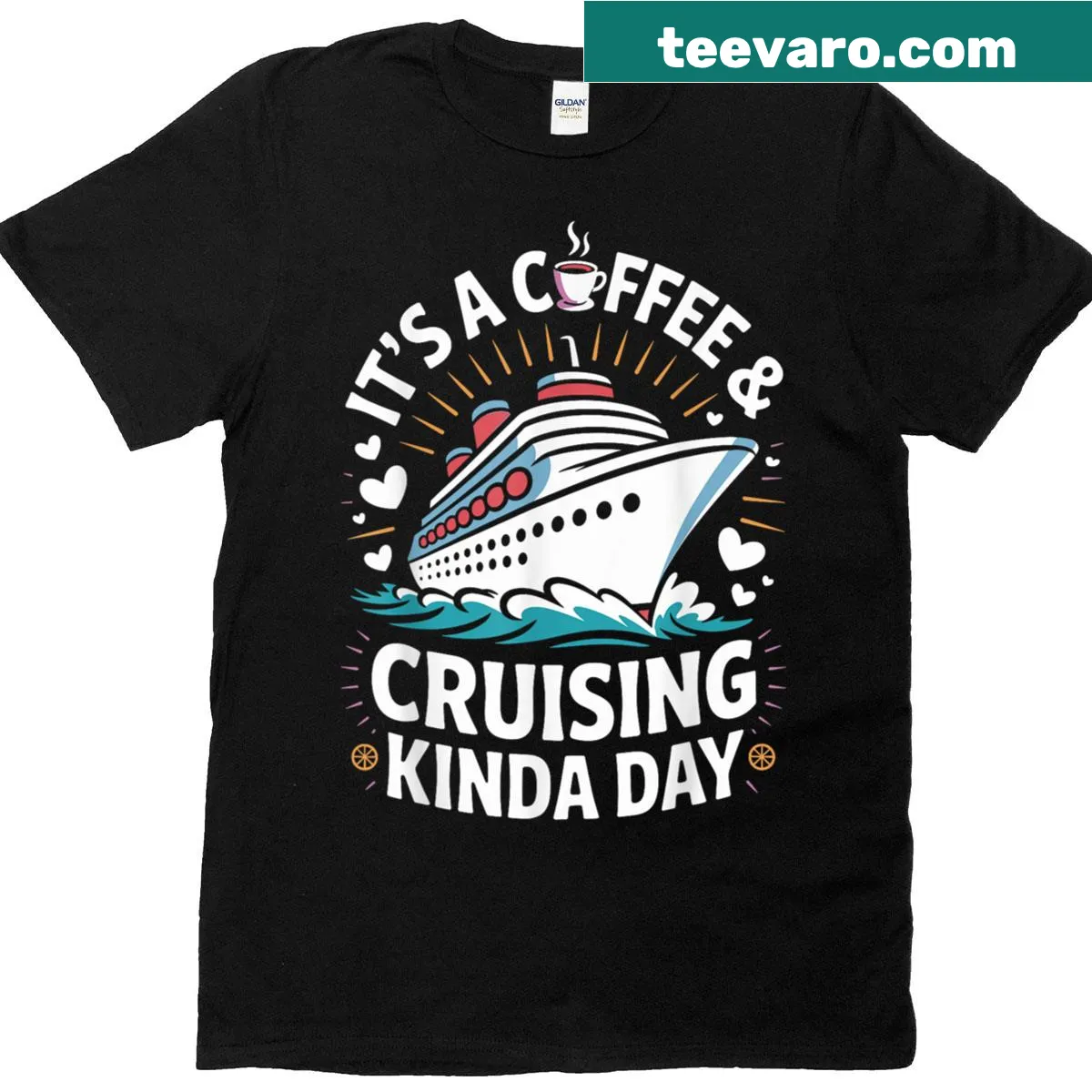 Funny T-shirt with coffee and cruising themed graphic — on a men's t-shirt