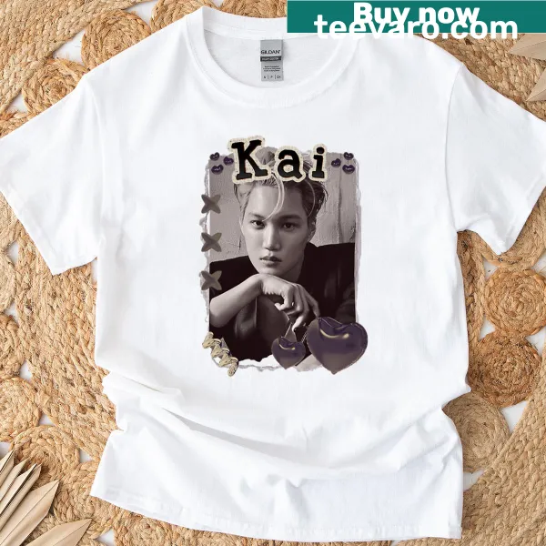 Vintage-style collage T-shirt featuring Kpop soloist Kai from Exo
