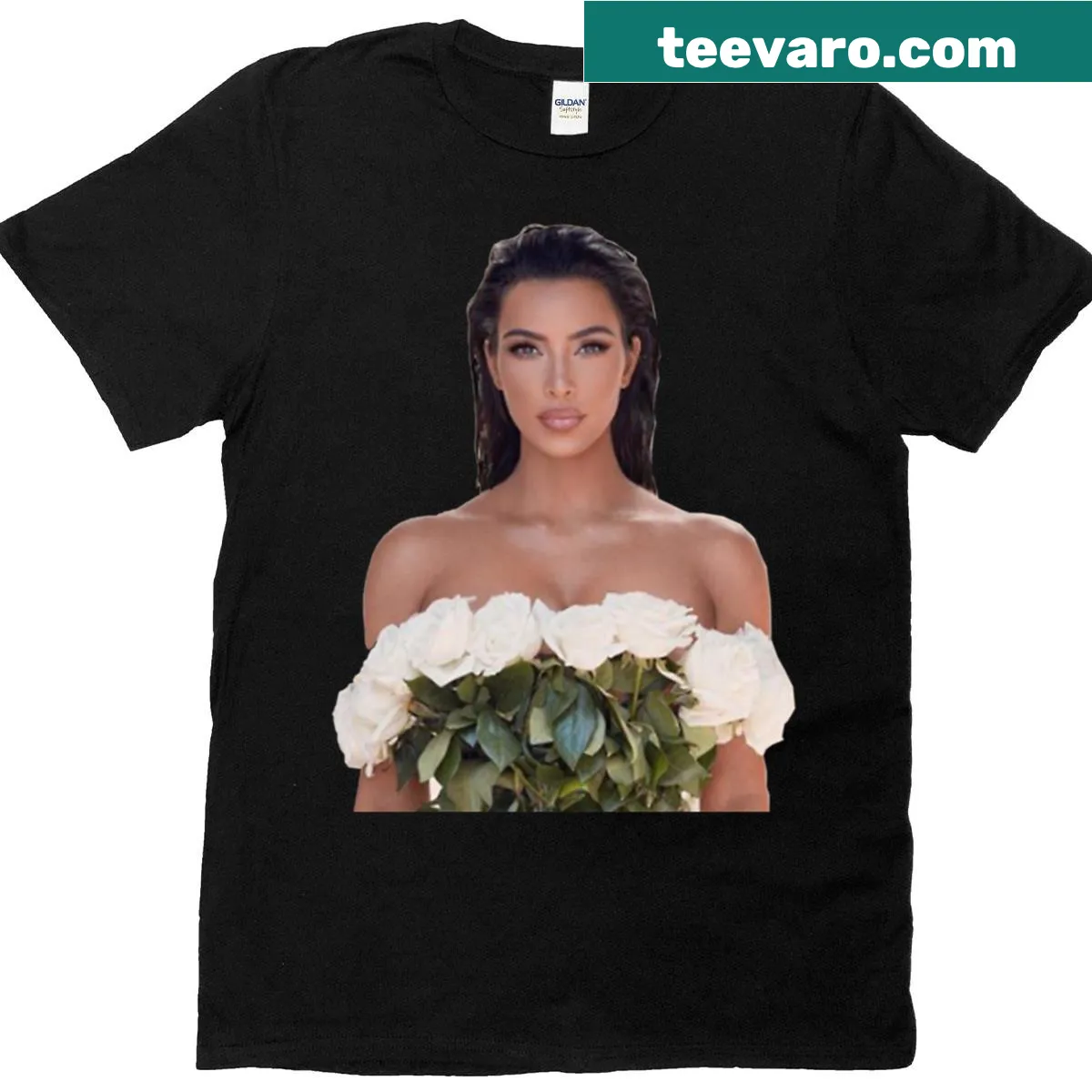 Playful cartoon Kim Kardashian T-shirt design — on a men's t-shirt