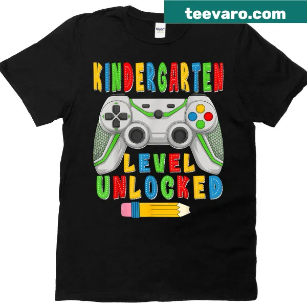 Illustrated T-shirt for kids reading Kindergarten Level Unlocked