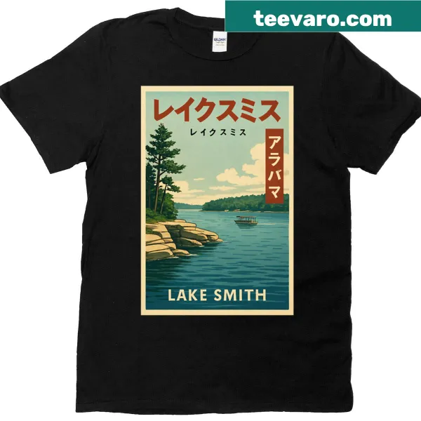 Vintage t-shirt featuring retro artwork of Lake Smith, Alabama