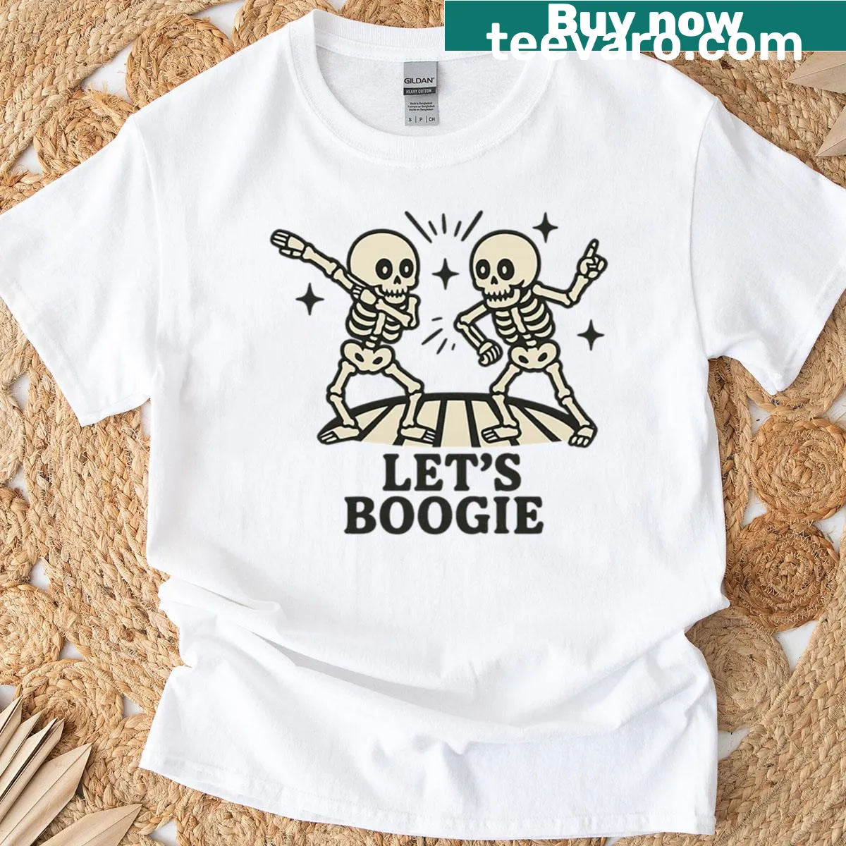 Cute t-shirt with dancing skeletons illustration for Halloween fun. — on a men's t-shirt