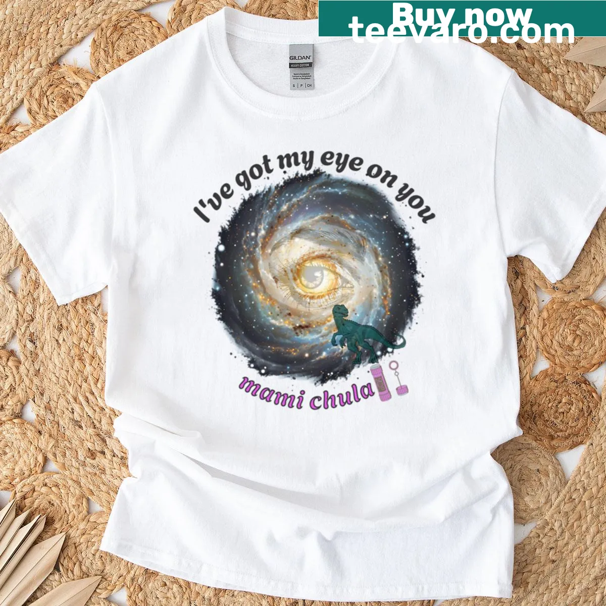 Playful psychic lizard cartoon T-shirt with fantasy theme — on a men's t-shirt