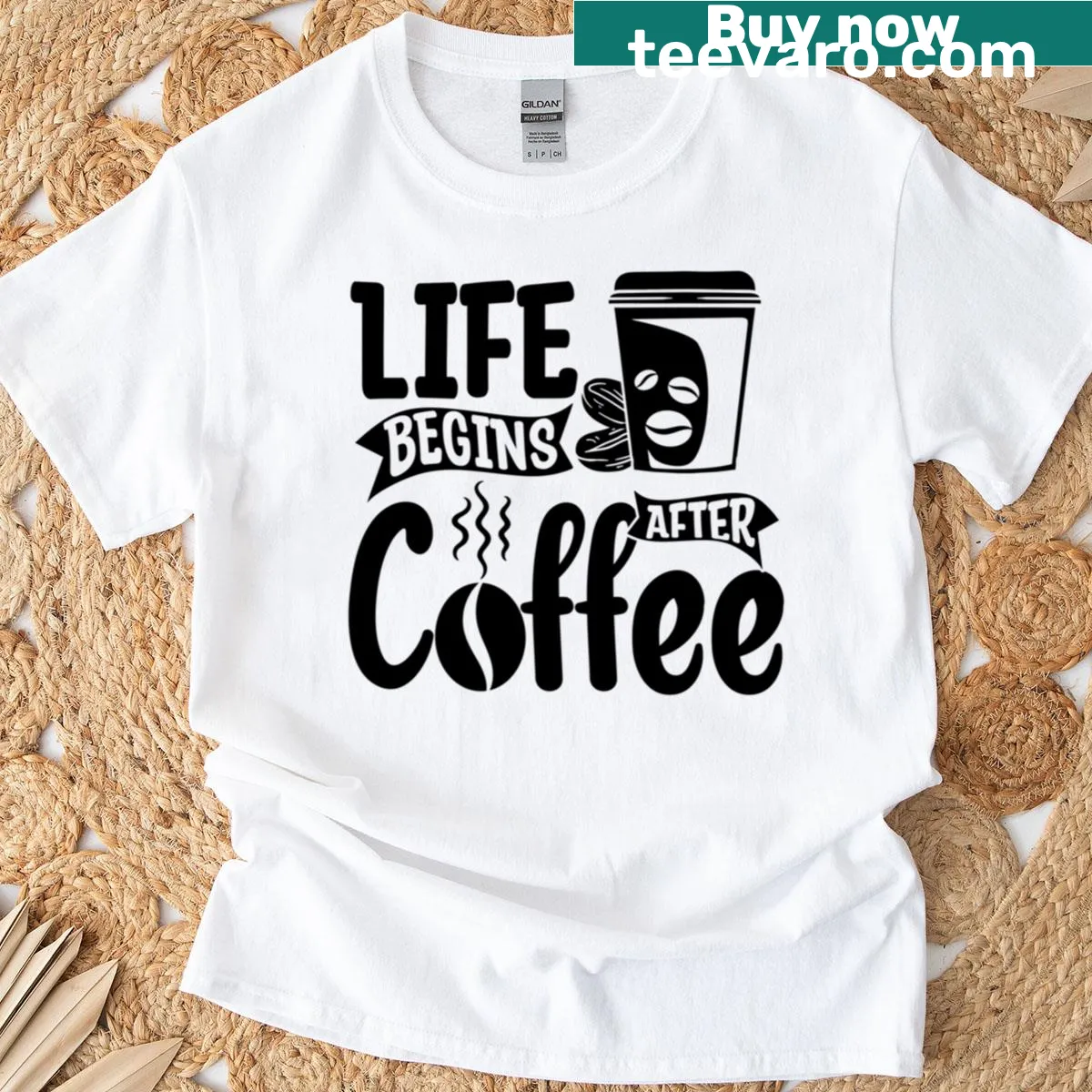 T-shirt with humorous coffee quote typography — on a men's t-shirt