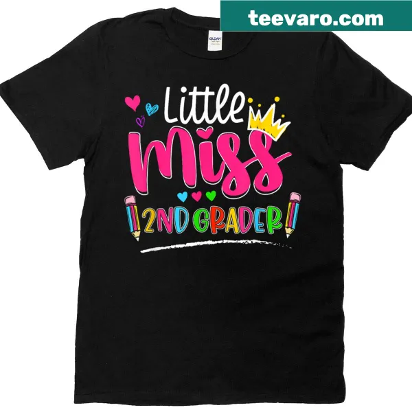 Cute T-shirt for girls with 'Little Miss 2nd Grade' graphic