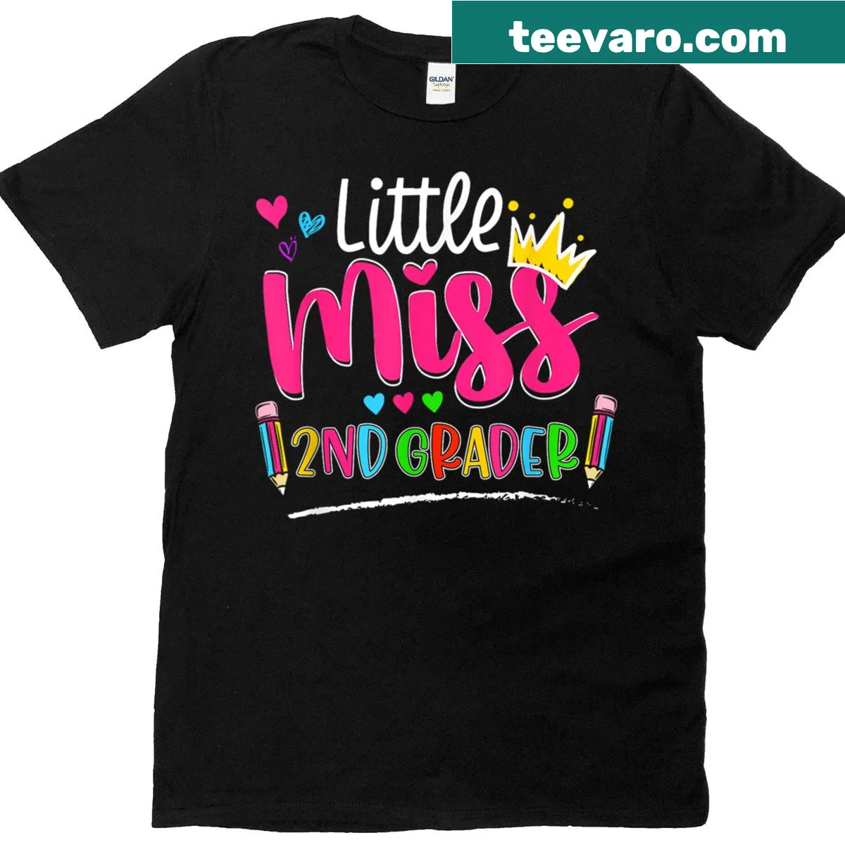 Cute T-shirt for girls with 'Little Miss 2nd Grade' graphic — on a men's t-shirt