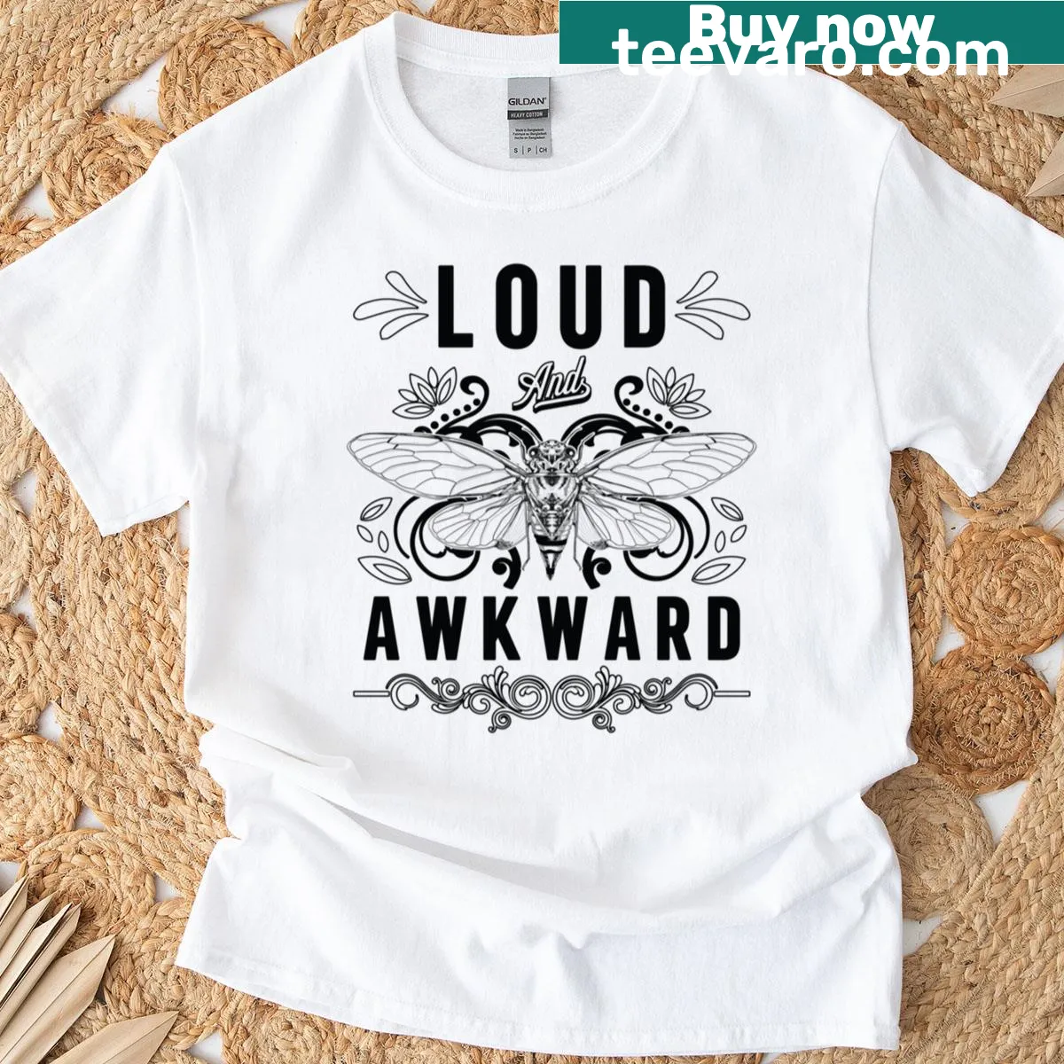 Oversized tee with playful illustrations of cicadas and insects. — on a men's t-shirt
