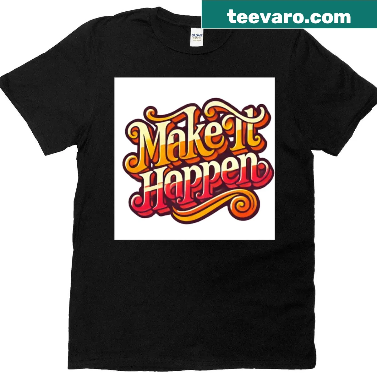 Oversized t-shirt with the phrase 'Make It Happen' in retro script — on a men's t-shirt