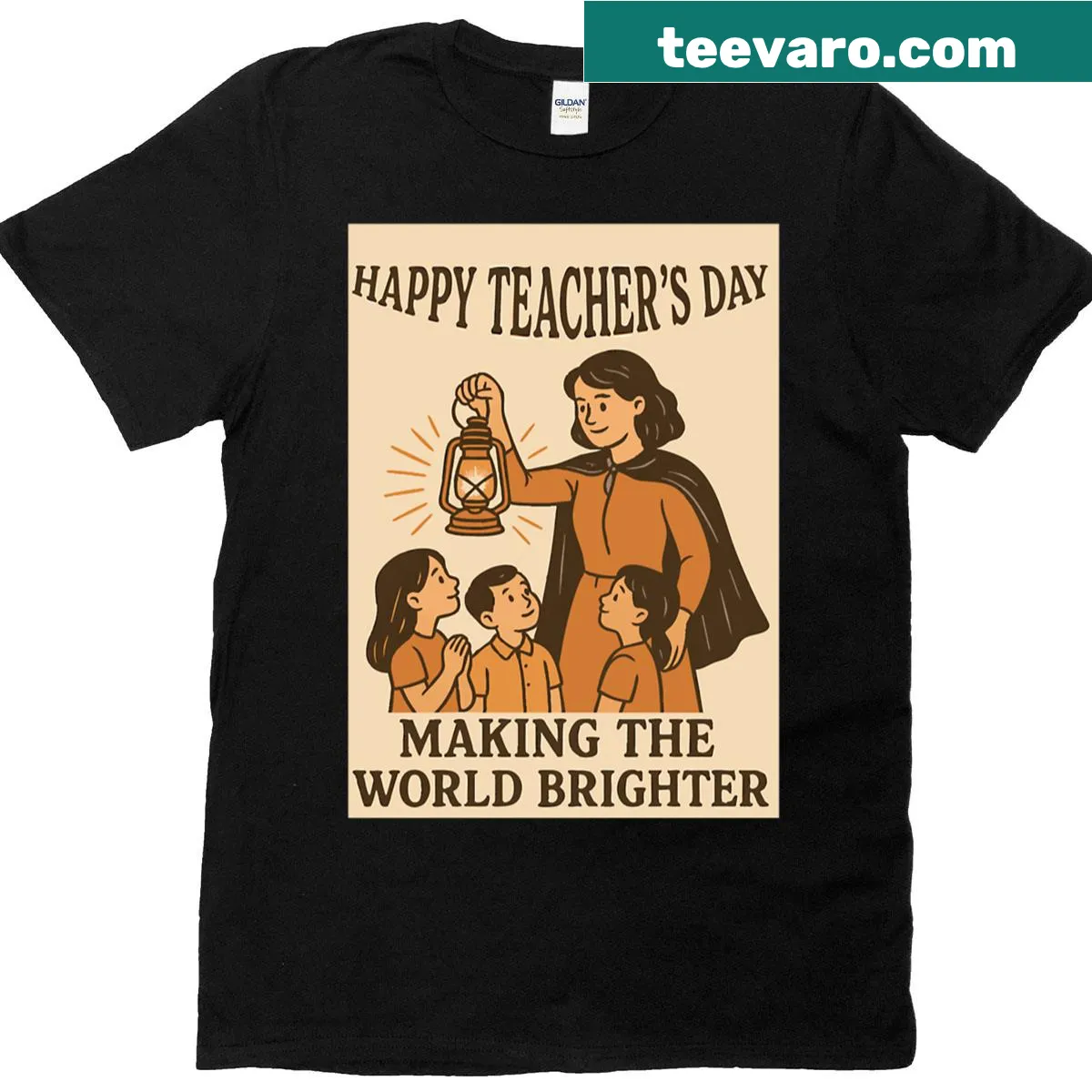 Illustrative t-shirt celebrating teachers with a retro design. — on a men's t-shirt