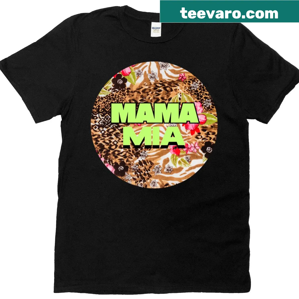 T-shirt with a retro tropical animal print design — on a men's t-shirt