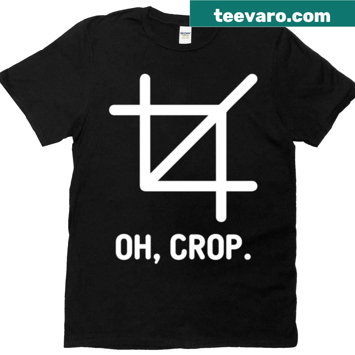 Funny T-shirt with the phrase 'Oh Crop' designed for photographers — on a men's t-shirt