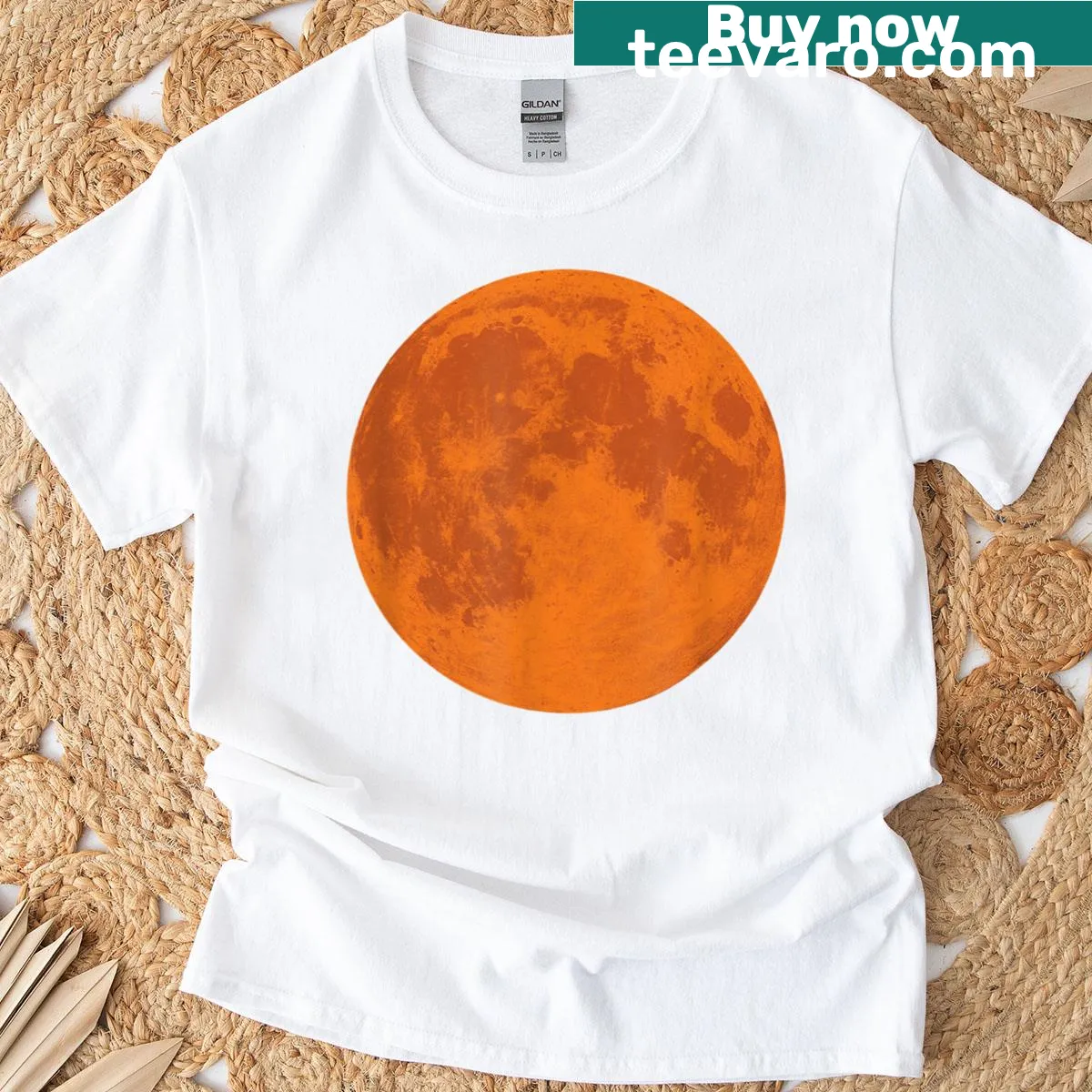 Illustration of an orange moon on a t-shirt — on a men's t-shirt