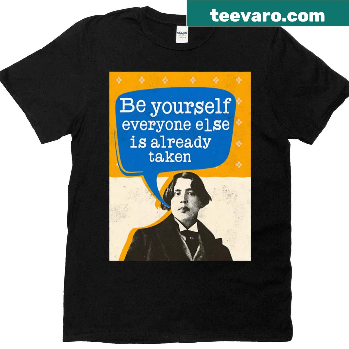Oversized T-shirt with Oscar Wilde's quote 'Be Yourself' in stylish typography — on a men's t-shirt
