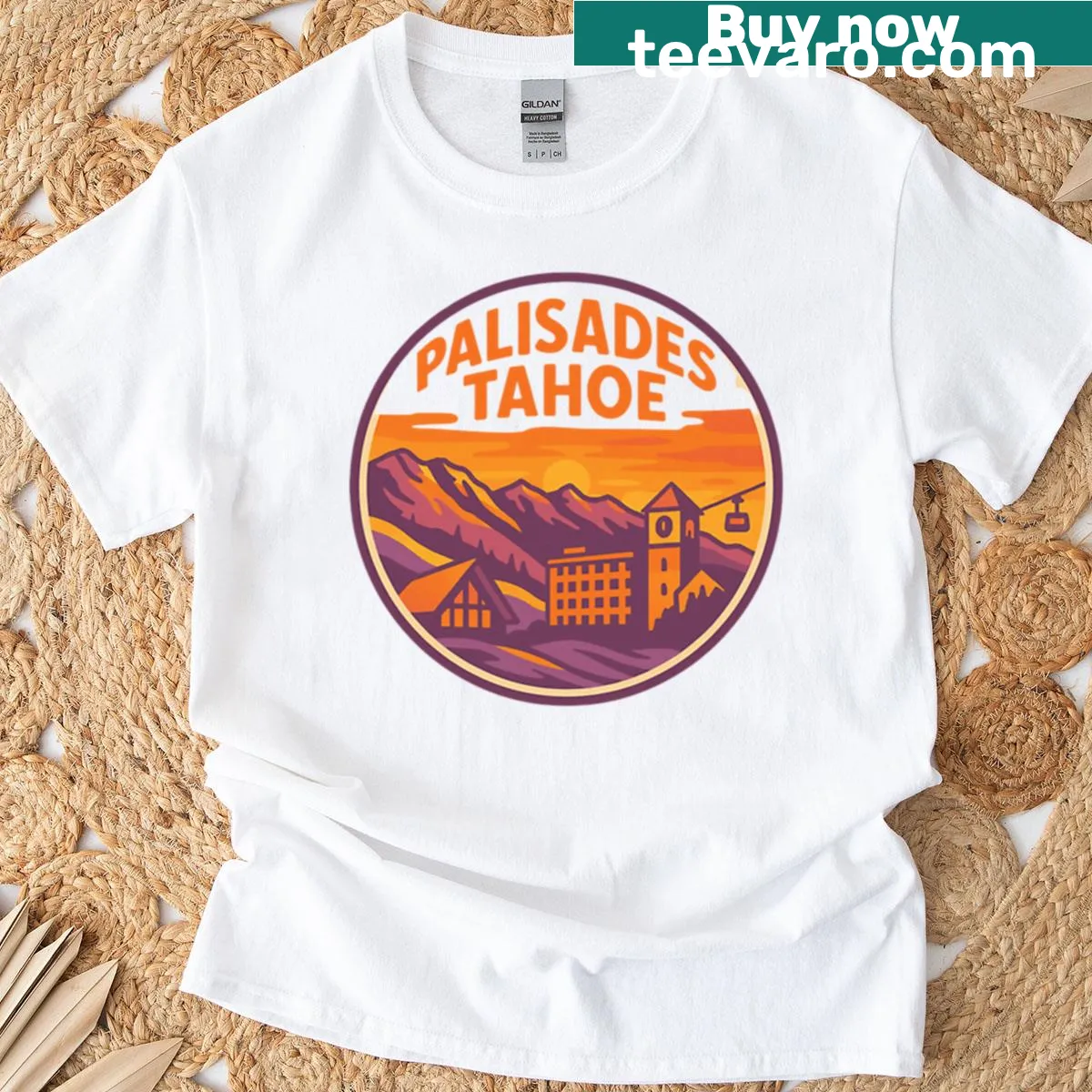 Vintage distressed design of Palisades Tahoe sunset on a t-shirt — on a men's t-shirt