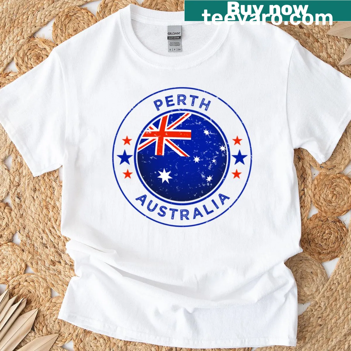Vintage badge emblem of Perth, Australia — on a men's t-shirt