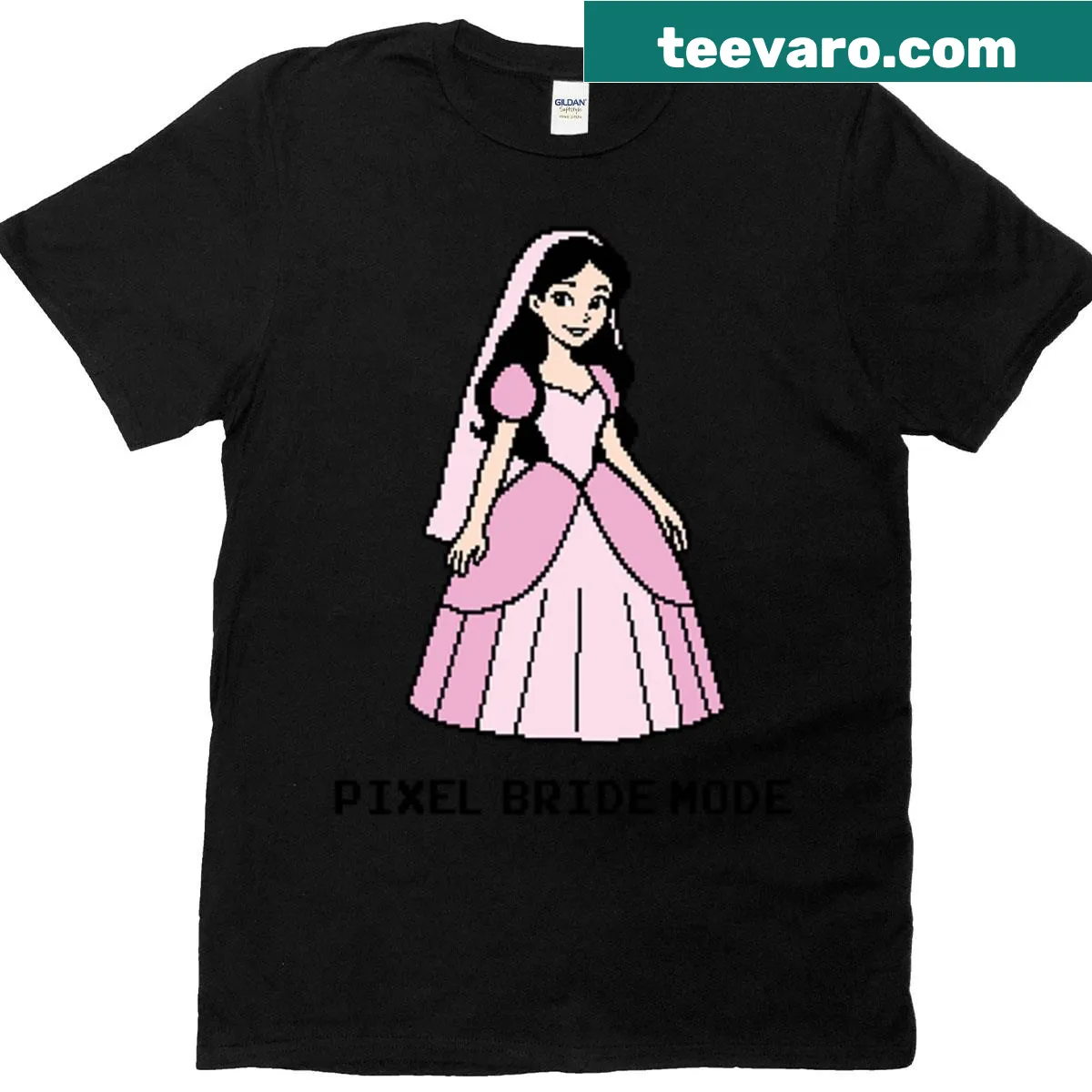 Retro pixel bride graphic on a cute T-shirt celebrating wedding fun — on a men's t-shirt