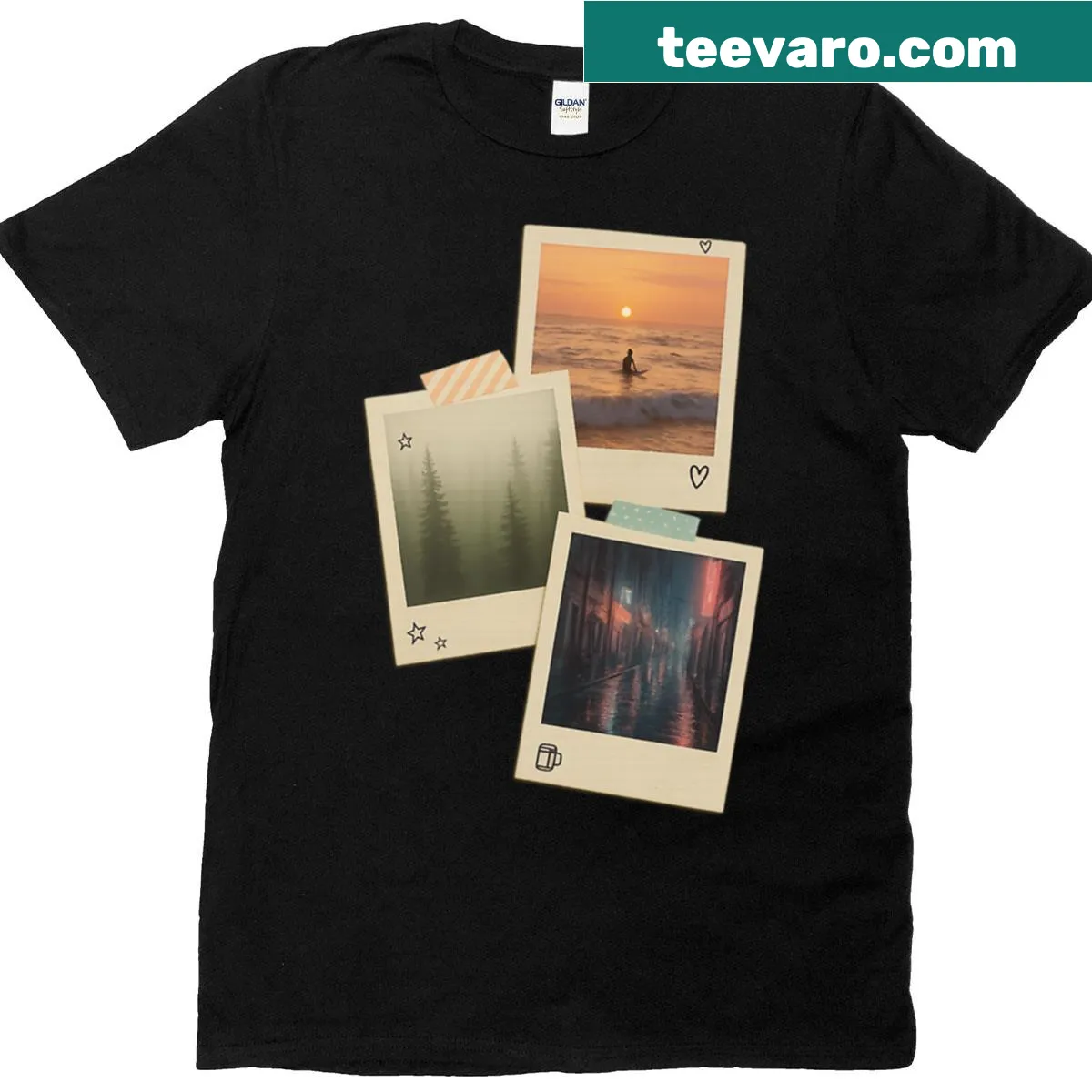 Whimsical dreamlike landscape illustrations on a T-shirt — on a men's t-shirt