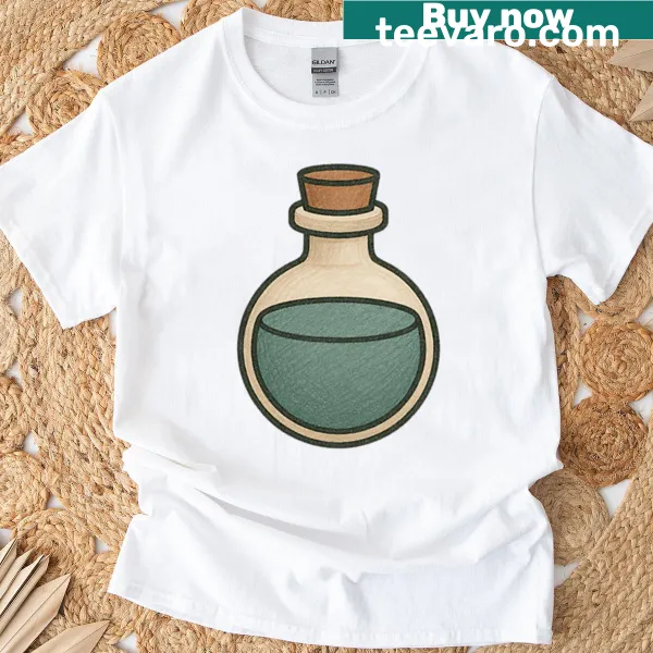 Whimsical potion bottle illustration on Halloween t-shirt