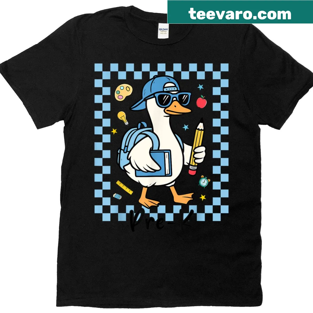 Cute goose graphic with back-to-school theme — on a men's t-shirt