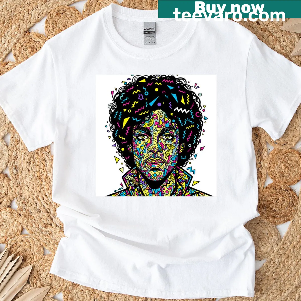 Pop art portrait of Prince inspired by 80s design — on a men's t-shirt