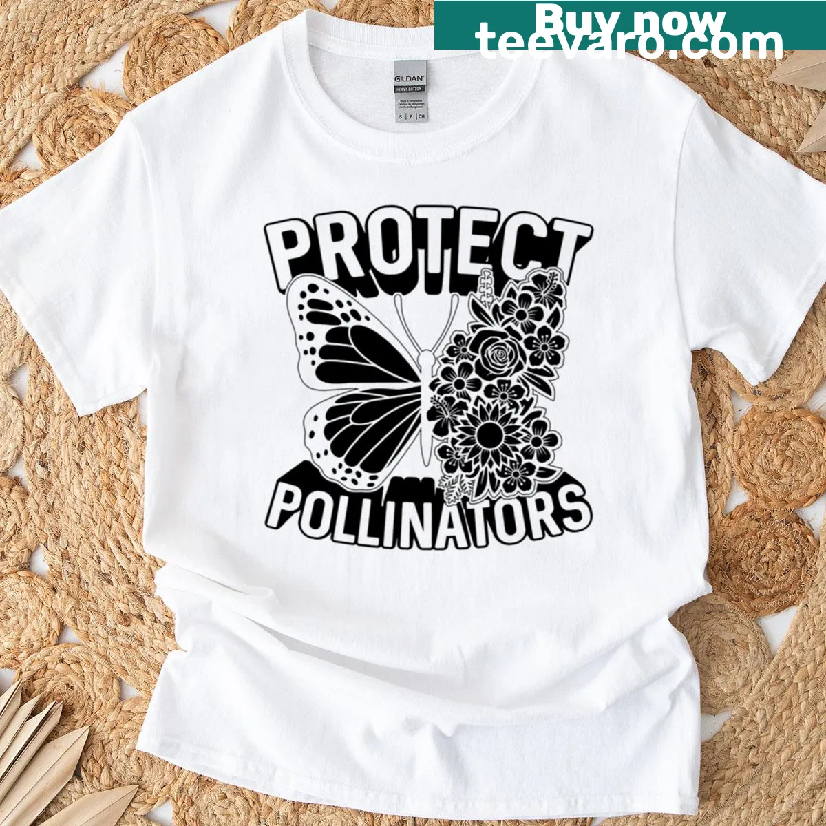 Typographical design emphasizing the protection of pollinators — on a men's t-shirt