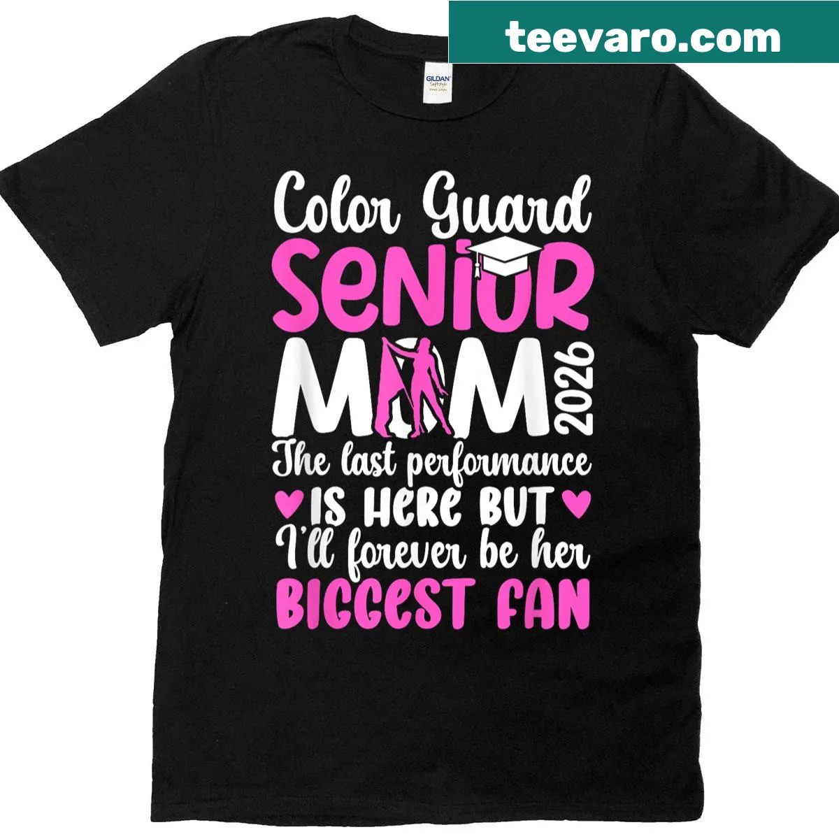 T-shirt for proud color guard moms with 'Senior Mom 2026' printed — on a men's t-shirt