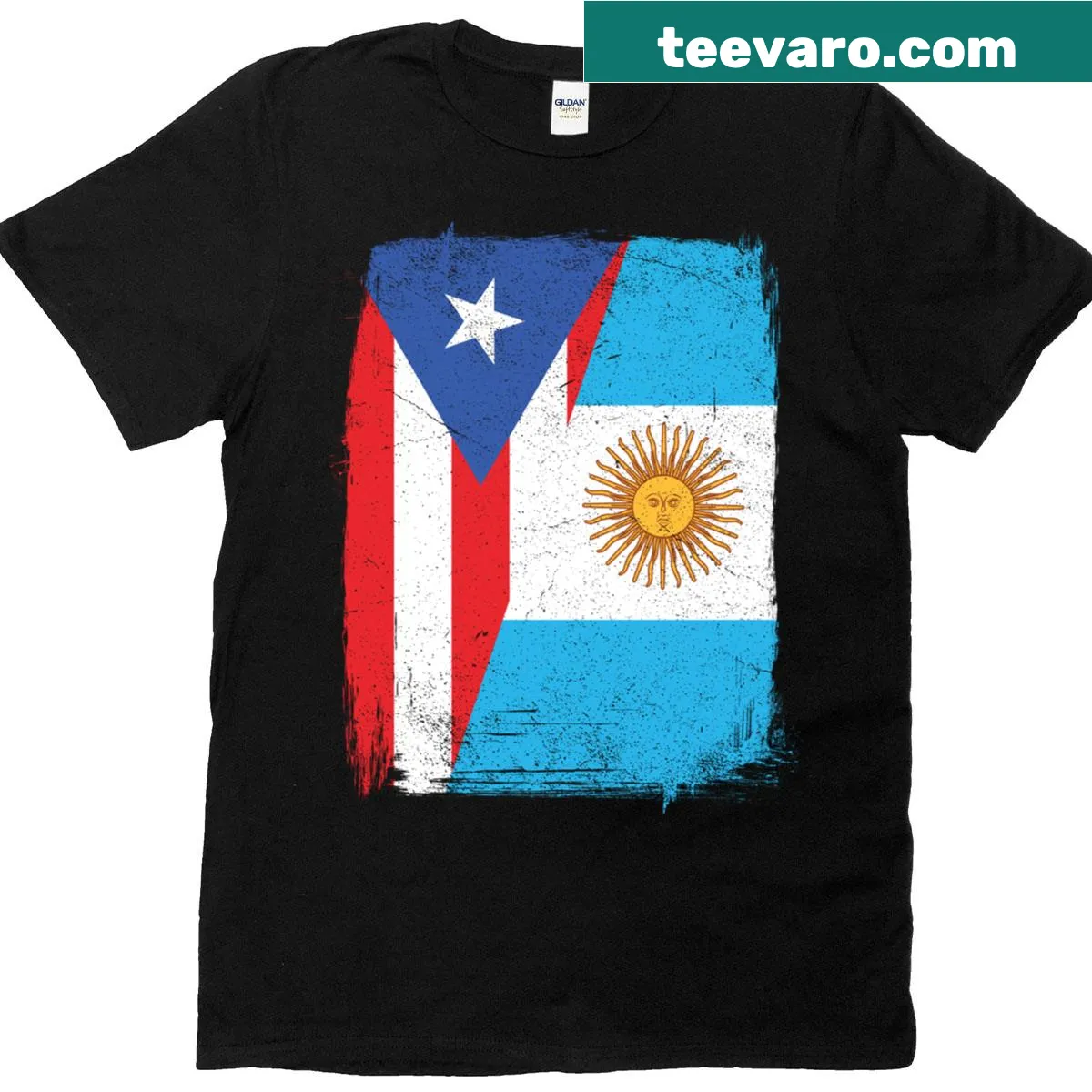 T-shirt featuring the flags of Puerto Rico and Argentina — on a men's t-shirt