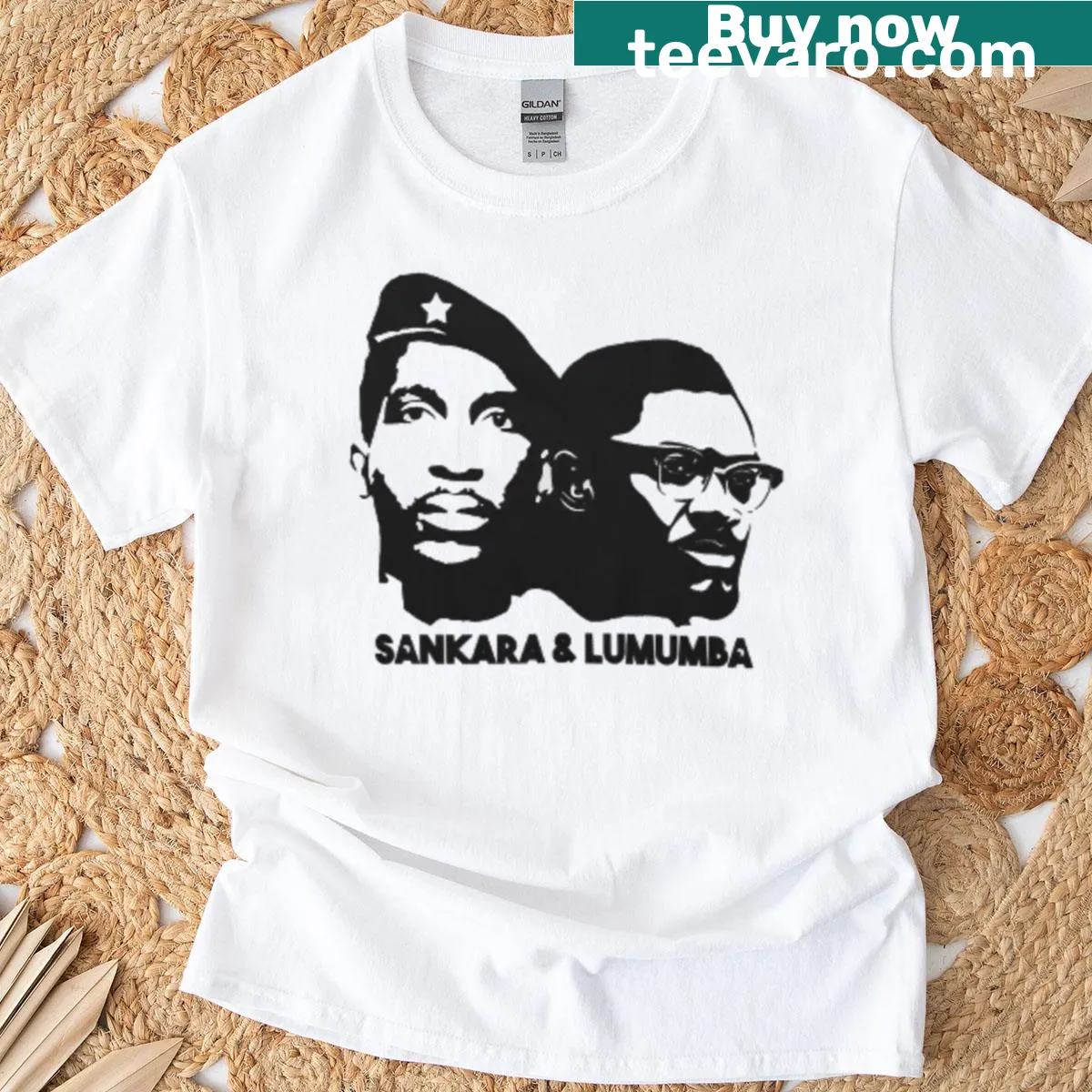 Vintage-style t-shirt with abstract typography honoring Patrice Lumumba — on a men's t-shirt