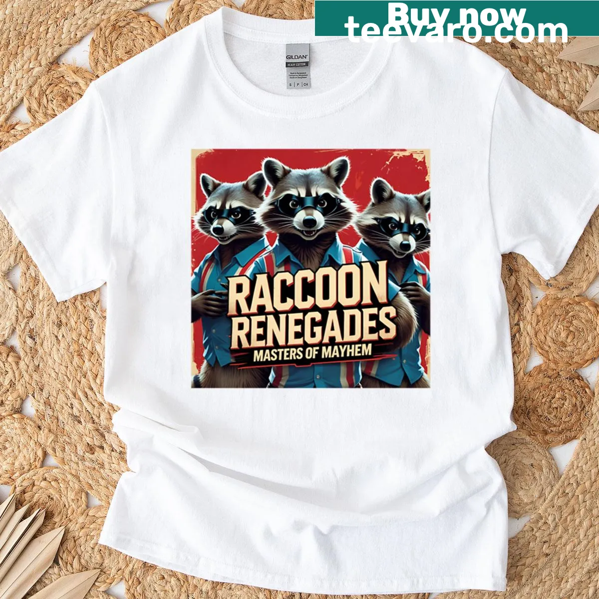 Oversized T-shirt featuring a playful raccoon graphic — on a men's t-shirt