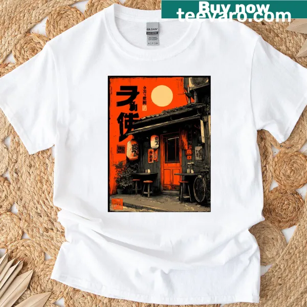Illustration of ramen on a fun Ramen Street Serenade t-shirt