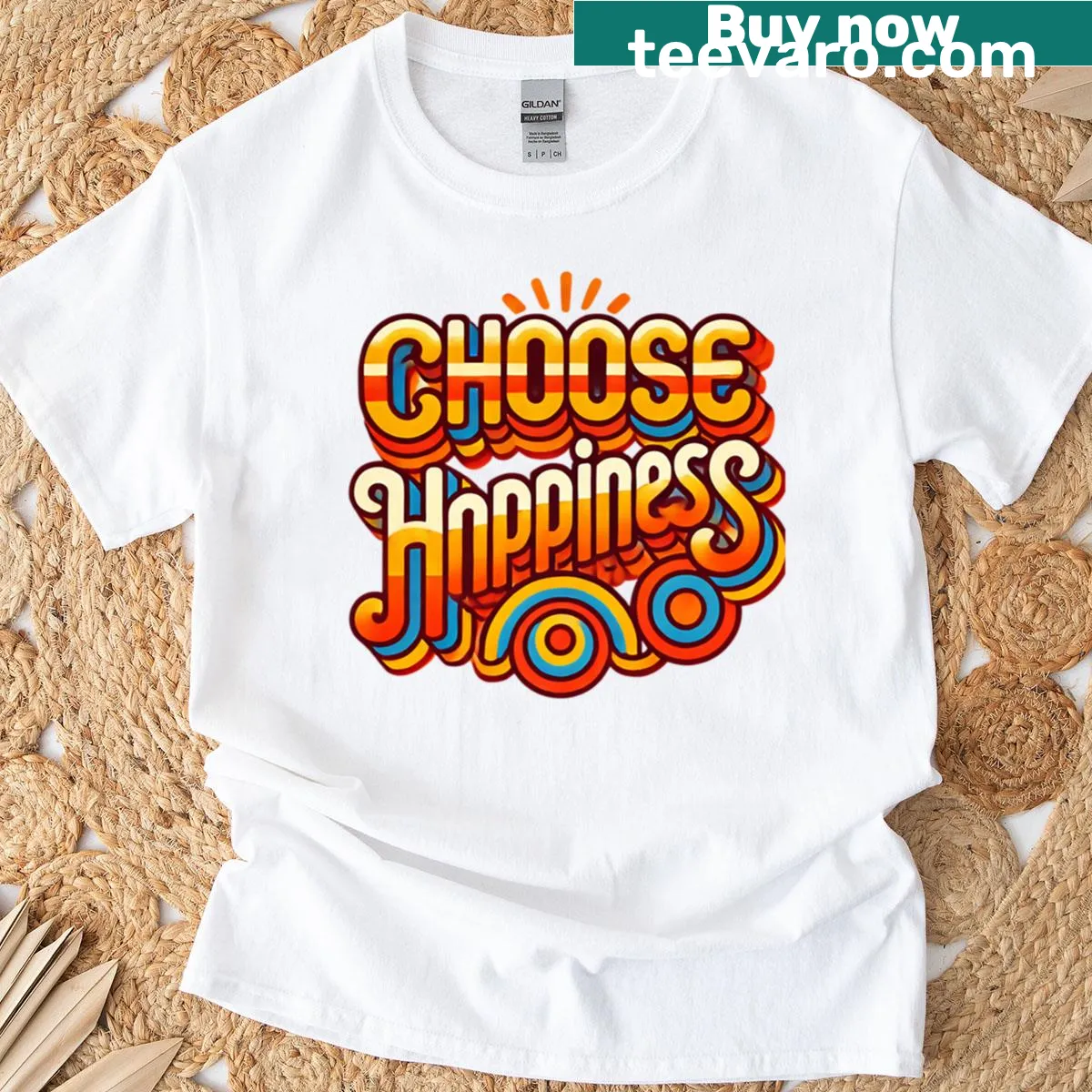 Retro 70s poster quote graphic on a boxy T-shirt — on a men's t-shirt