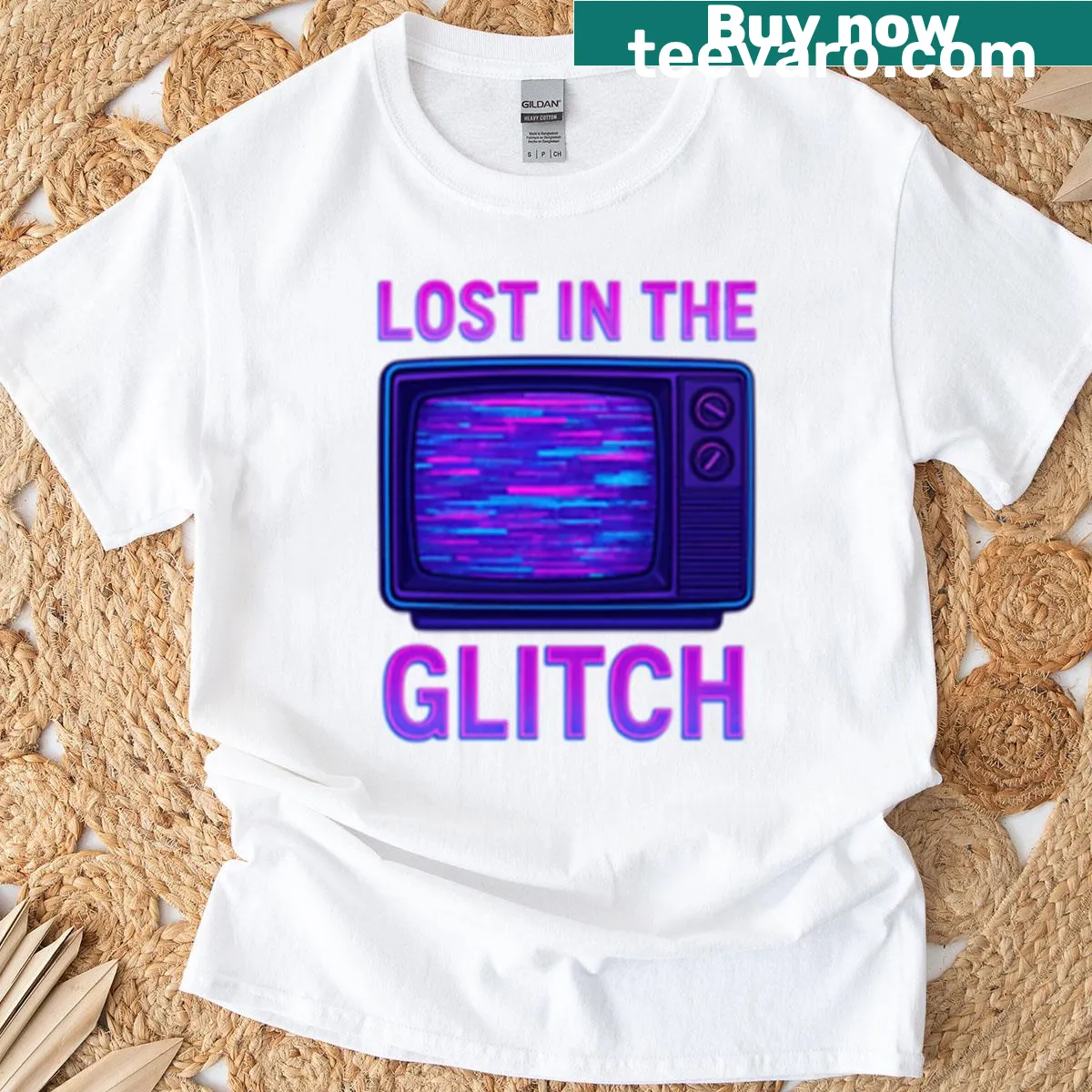 T-shirt featuring a retro glitchcore TV design — on a men's t-shirt