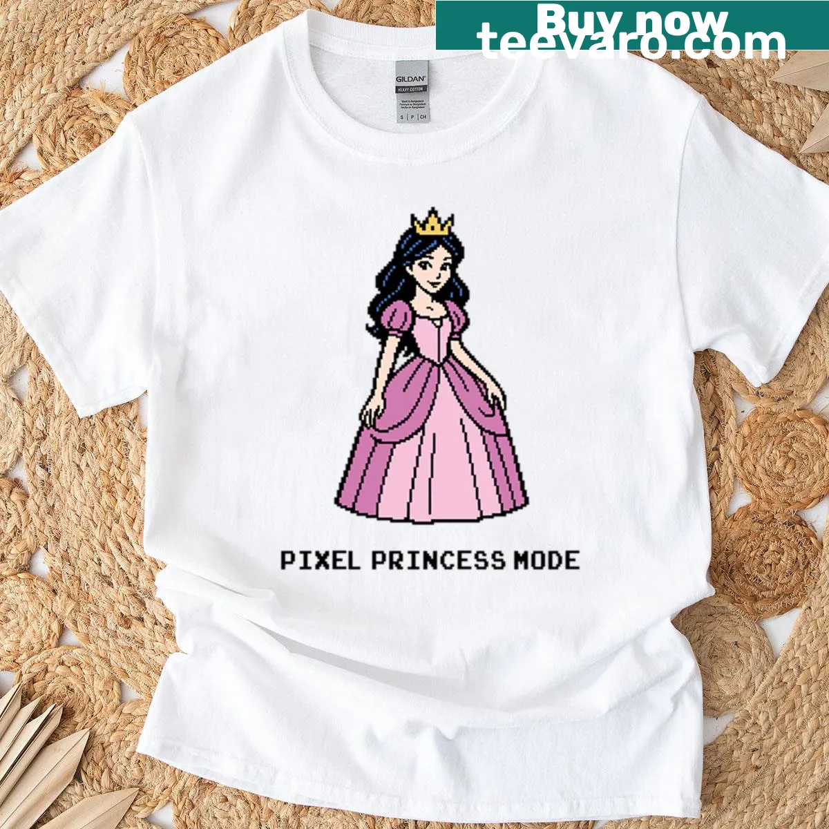 Retro T-shirt featuring an 8-bit pixel princess design. — on a men's t-shirt