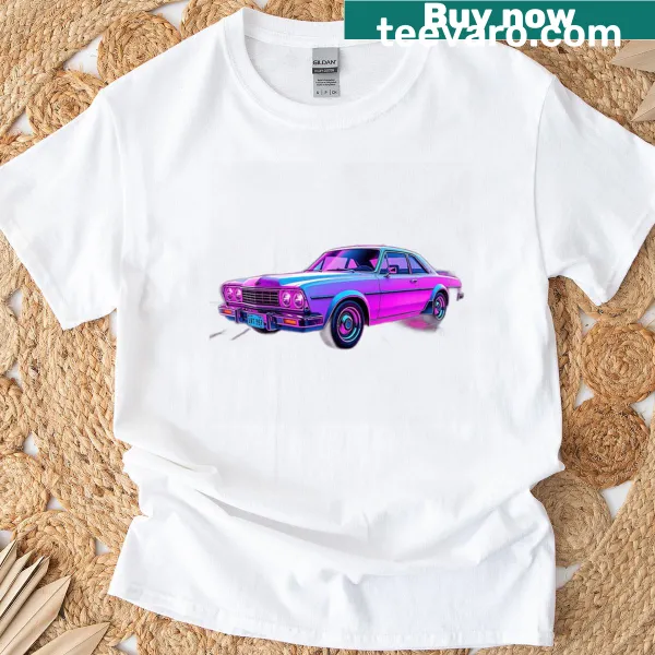 Illustration of a retro synthwave car with sunset vibes