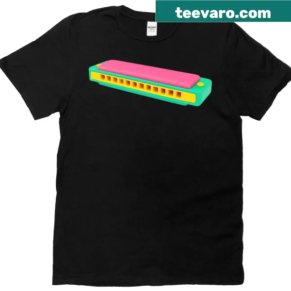 Illustration of a toy harmonica on a retro t-shirt