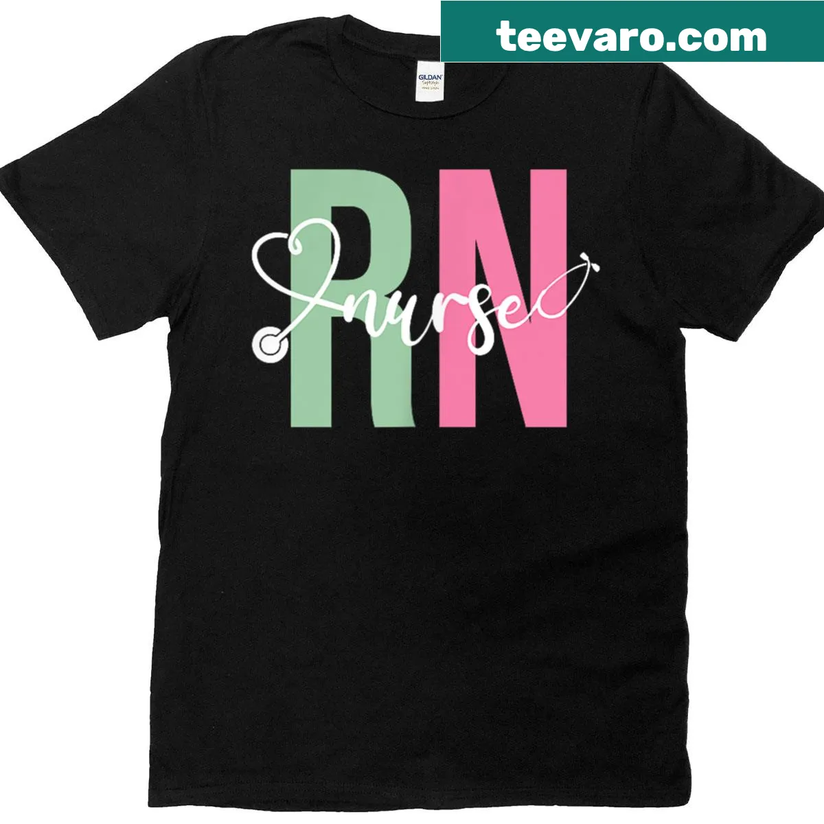 T-shirt for registered nurses featuring 'RN' in bold typography — on a men's t-shirt