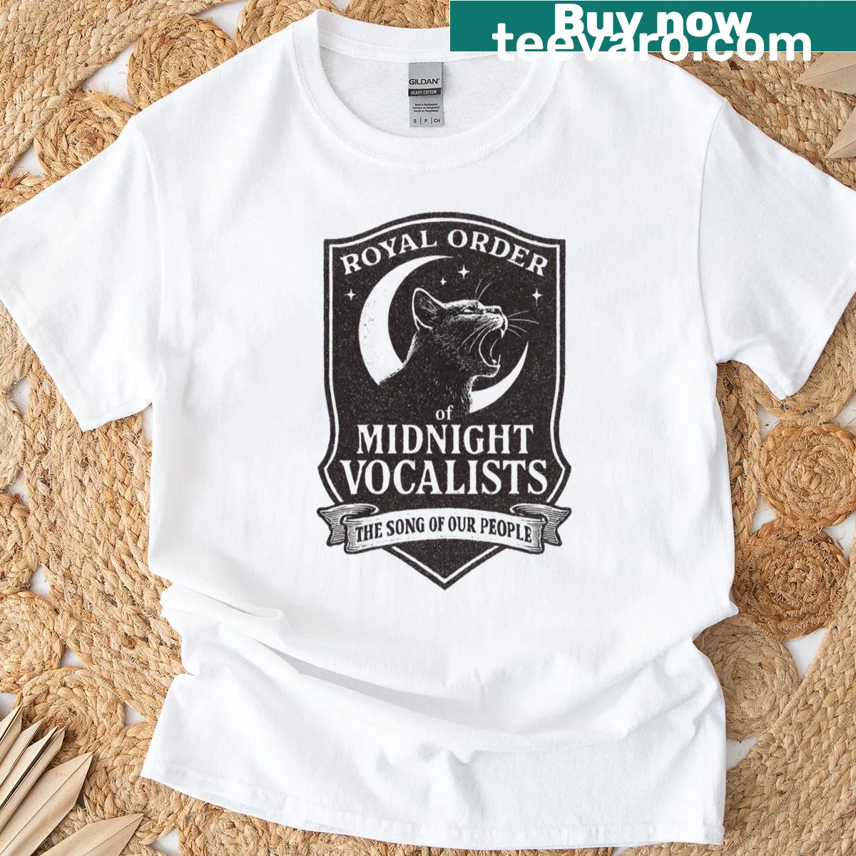 Funny cat logo oversized T-shirt for cat lovers and music fans — on a men's t-shirt