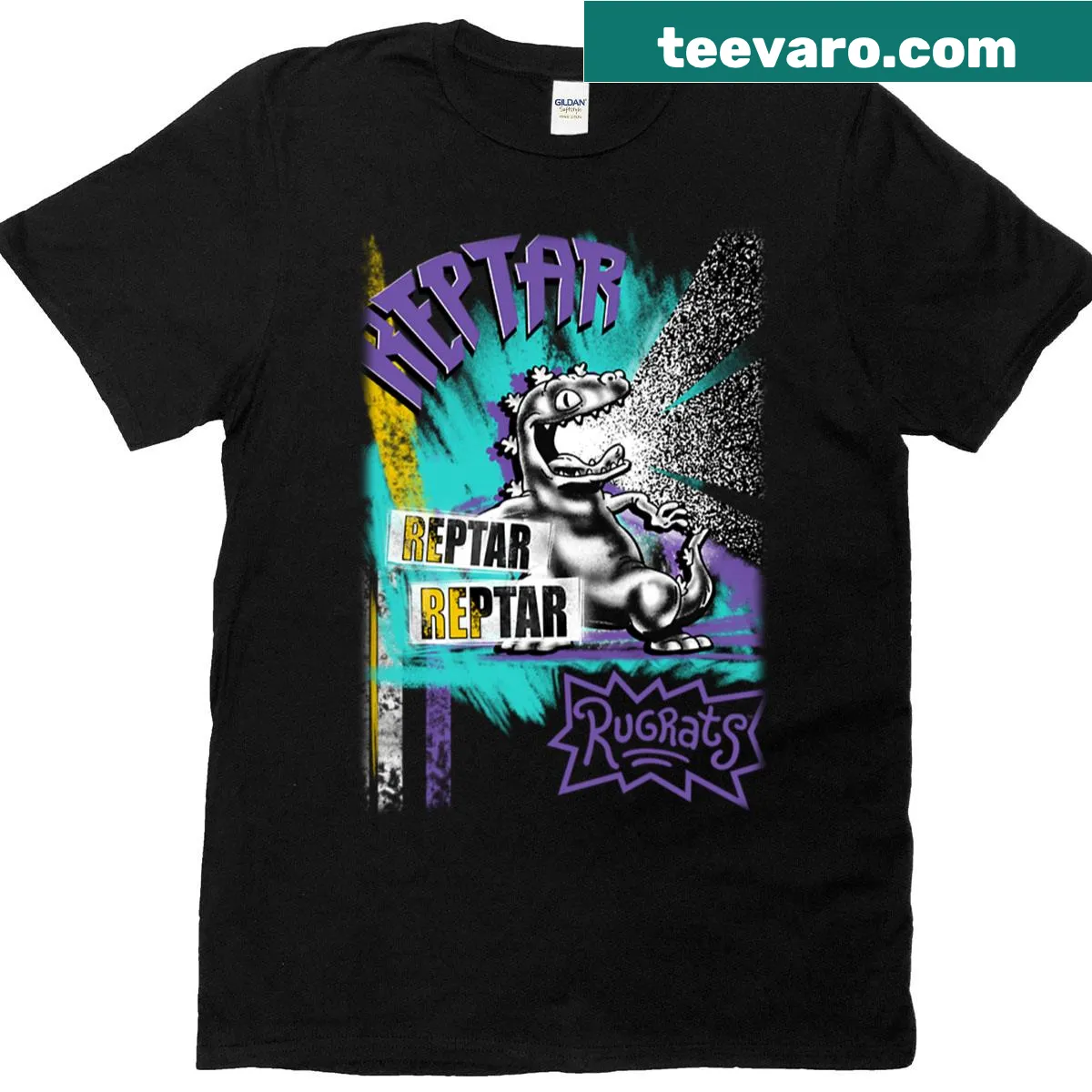 Vintage punk style Reptar T-shirt inspired by Rugrats — on a men's t-shirt