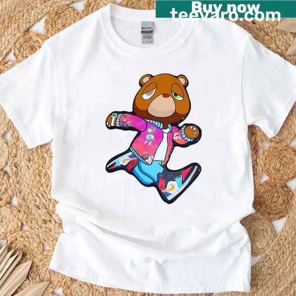 Cartoon graphic T-shirt with a playful doll in motion.