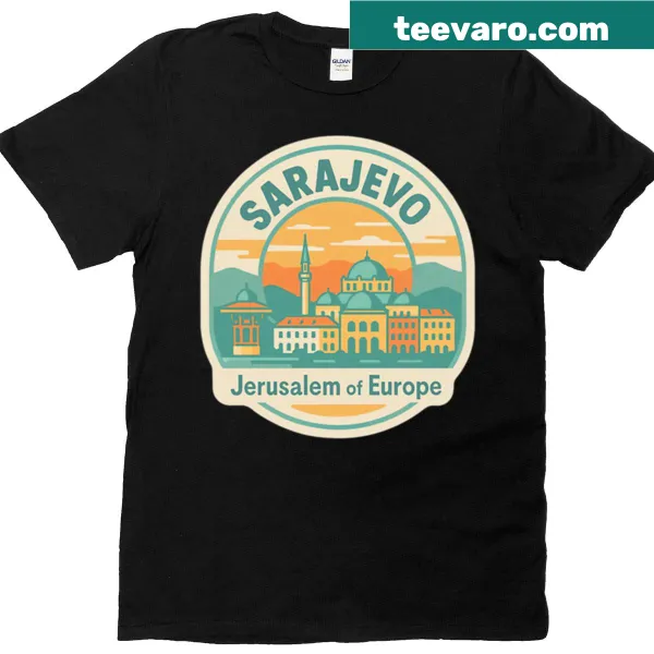 Vintage-inspired Sarajevo skyline T-shirt design