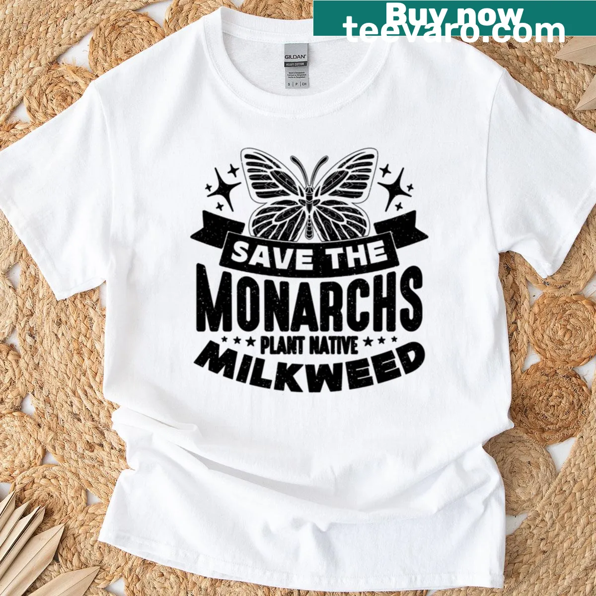 Illustration of milkweed and a monarch butterfly on a T-shirt — on a men's t-shirt
