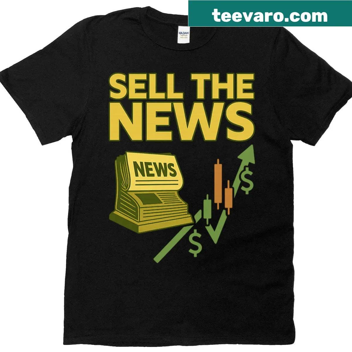 Vintage T-shirt with 'Sell The News' stock market design — on a men's t-shirt