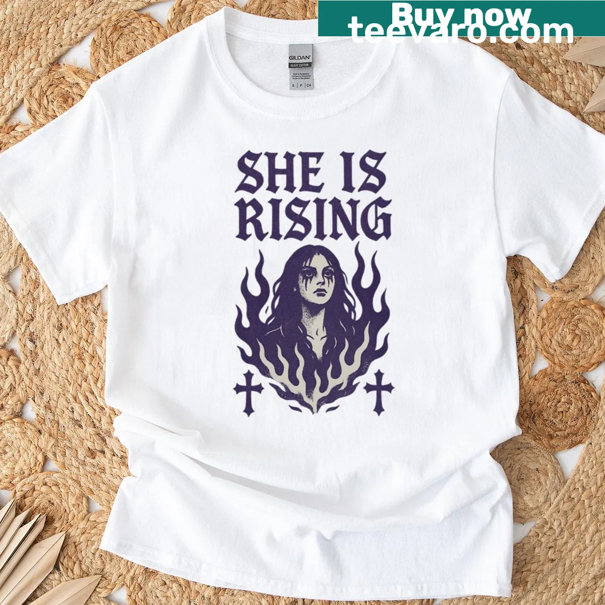 Edgy oversized T-shirt featuring a Gothcore risograph design depicting empowerment and strength. — on a men's t-shirt