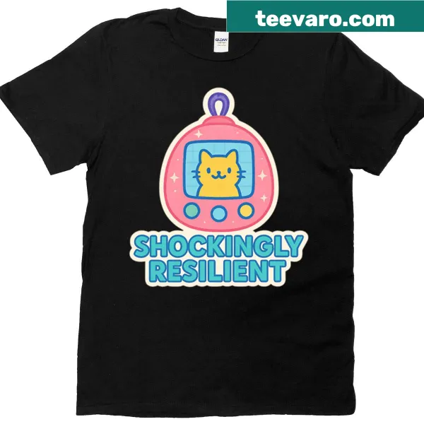 Bold text graphic T-shirt with the words 'Shockingly Resilient'