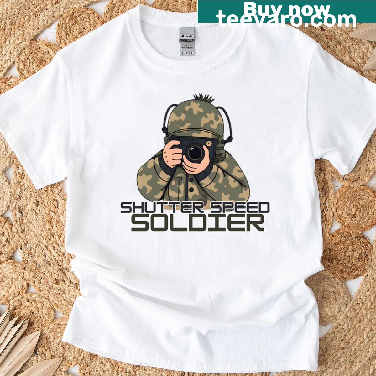 Vintage distressed photography t-shirt with camera graphic — on a men's t-shirt