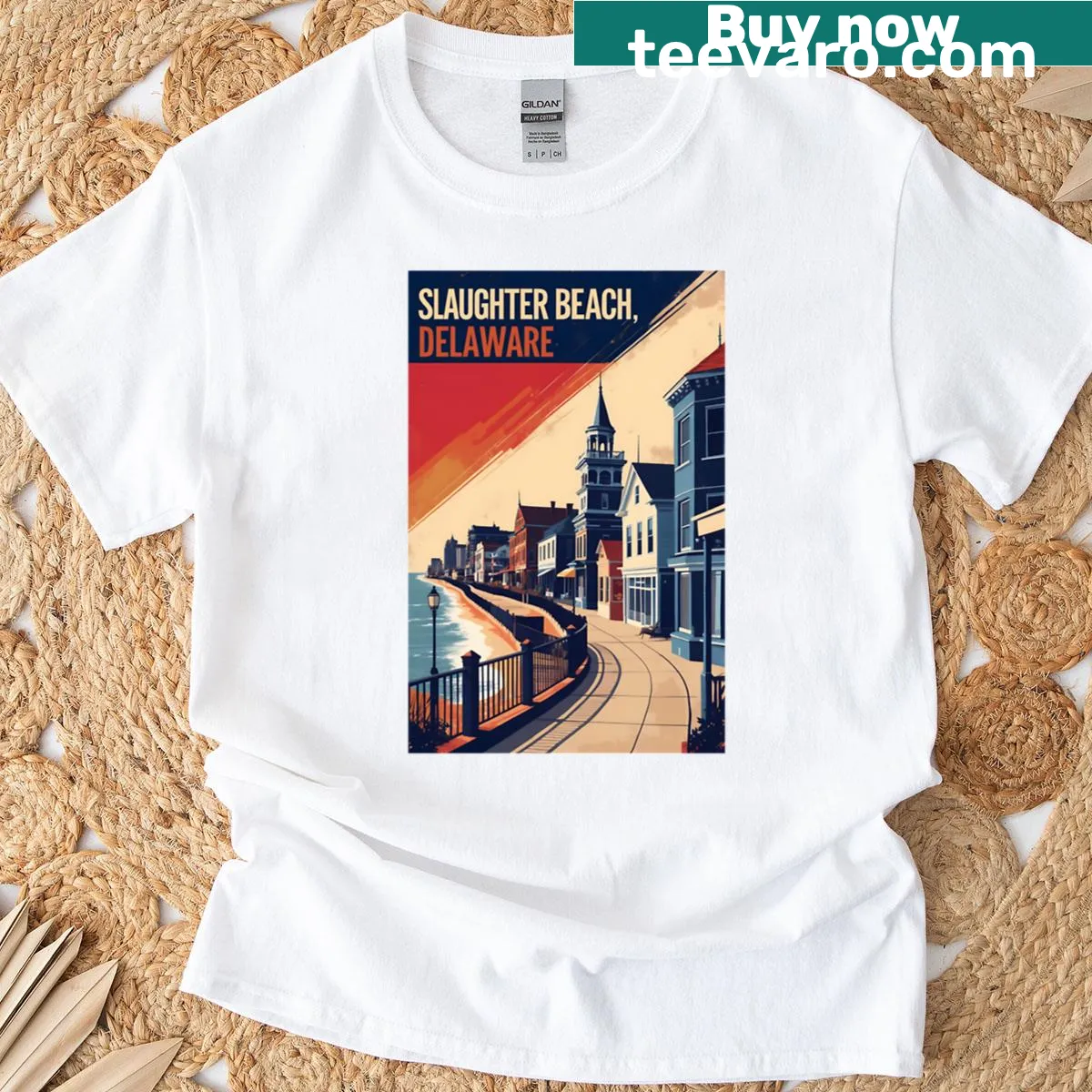 Vintage t-shirt featuring Slaughter Beach, Delaware design — on a men's t-shirt