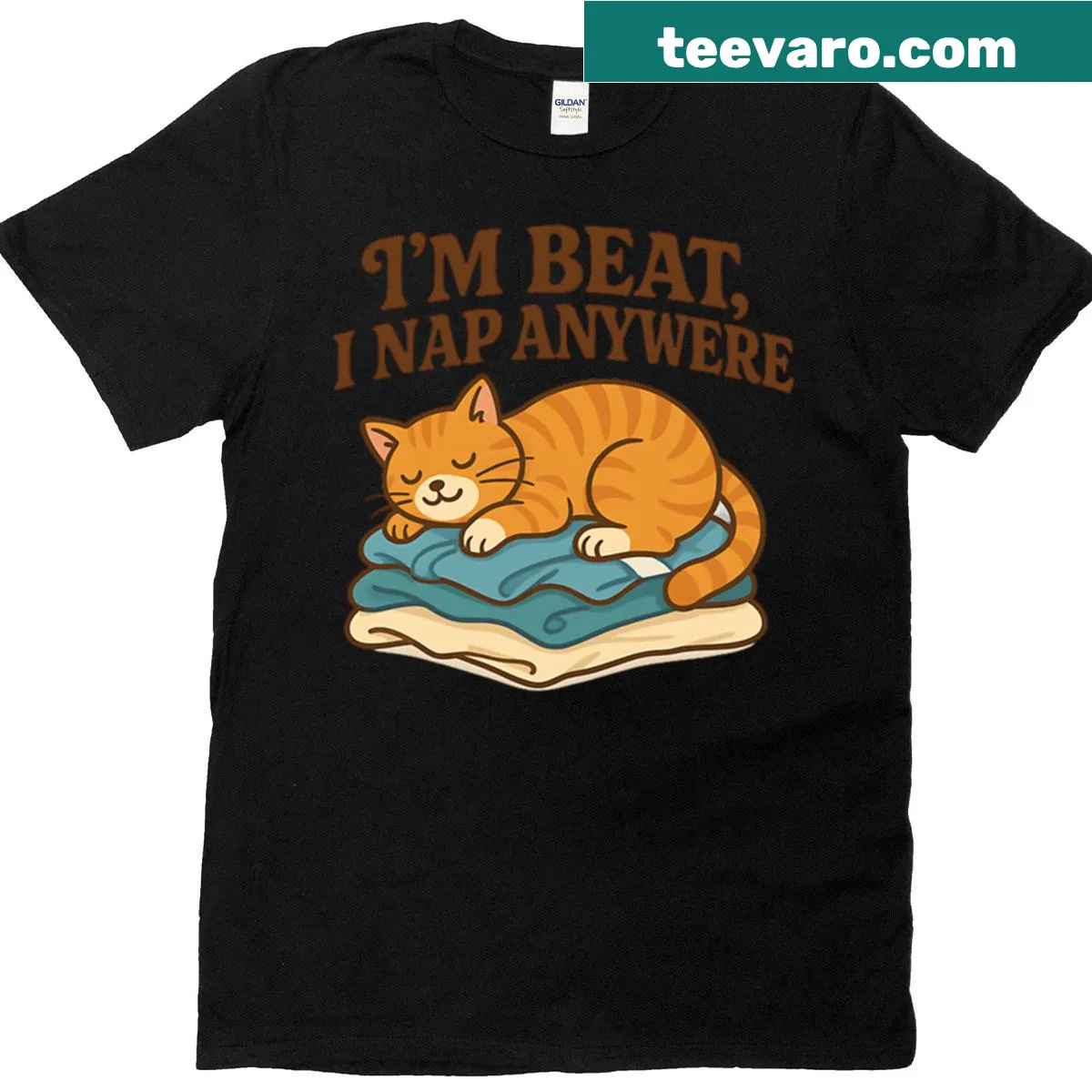 Illustration of a sleepy cat on cozy clothes on a t-shirt — on a men's t-shirt