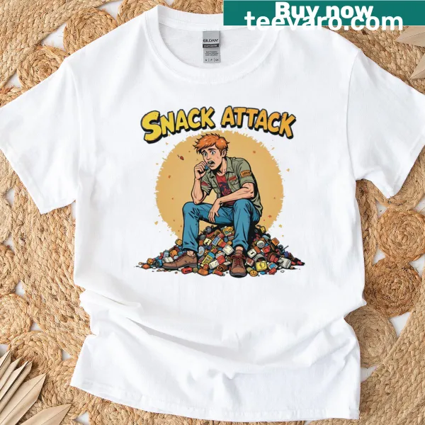 Oversized retro t-shirt featuring snack-themed graphics